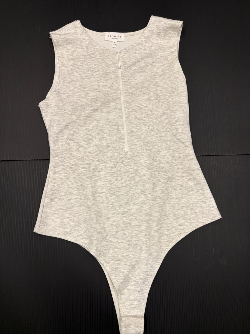 Promise Light Gray Sleeveless One-Piece Bodysuit with Front Zip